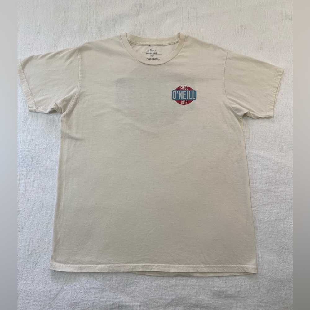 O’Neill Men’s T Shirt Size Large Cream Cotton Modern Fit Large Back Logo Tee